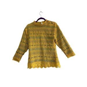 English Factory Women's Yellow Crochet Lace Overlay Top Gray Rayon Lining Small